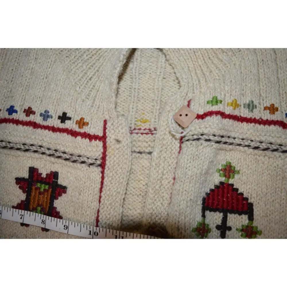 Indigenous Designs Vintage Wool Cardigan Womens Medium Embroidered Hand Knit